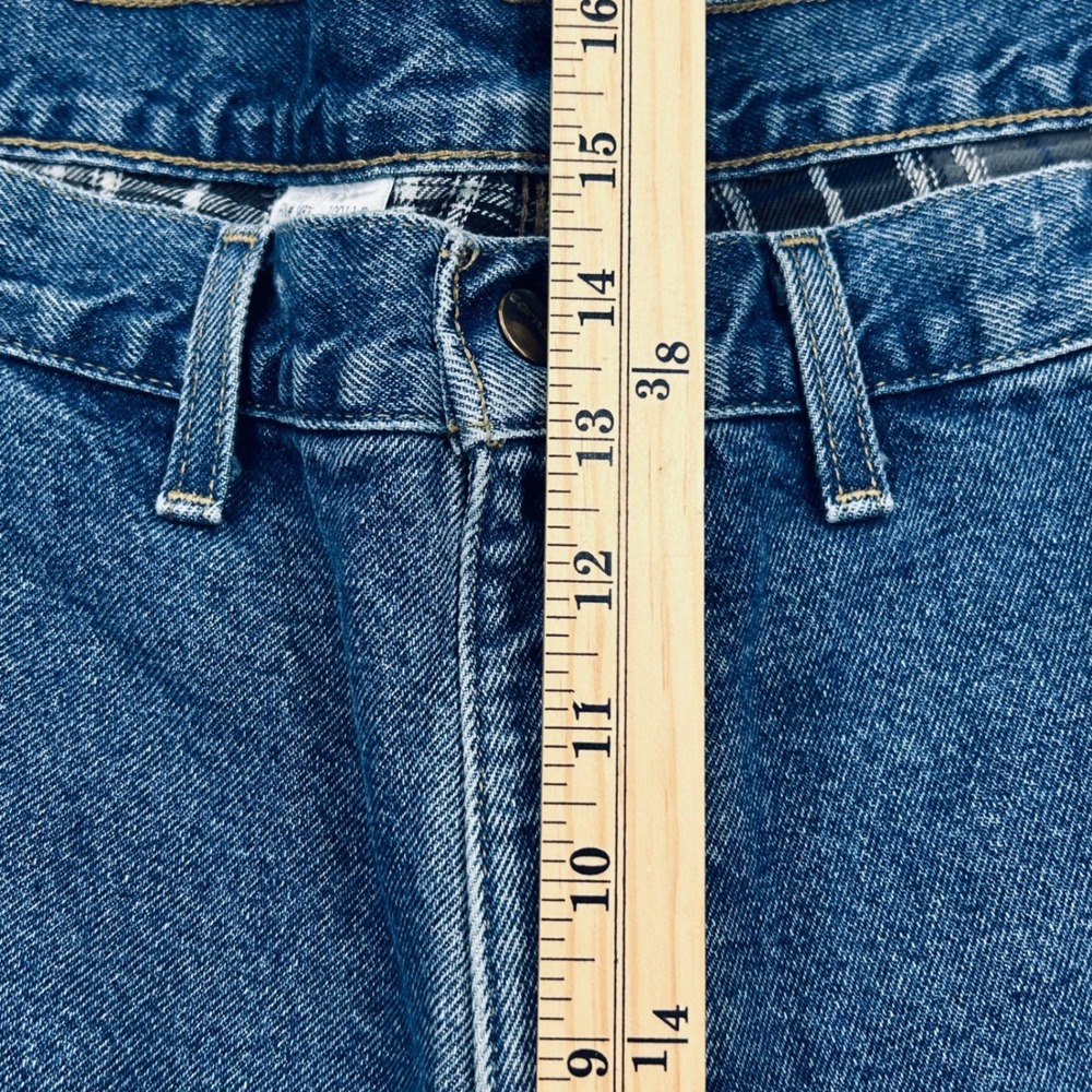 Carhartt Relaxed Fit Jeans Mens 48x30 Plaid Lined Waist Denim Workwear Utility - Picture 9 of 10